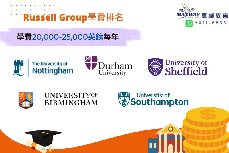 Russell Group學費排名 學費20000 25000英鎊每年