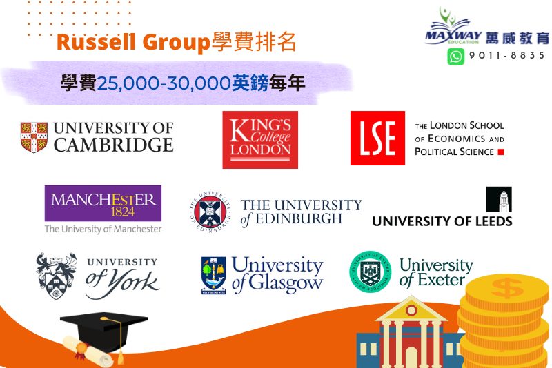 Russell Group學費排名 學費25000 30000英鎊每年